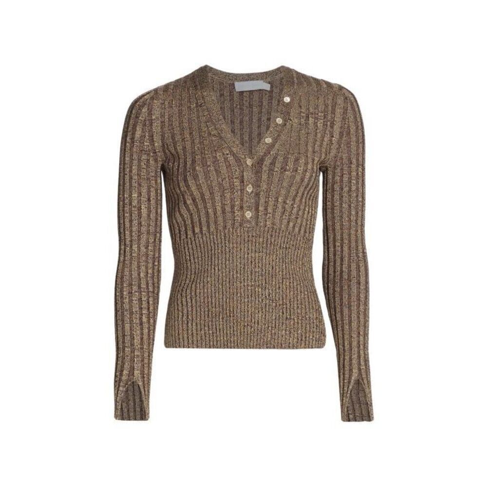 Jonathan Simkhai Women's Compact Rib Henley Sweater Dune Chocolate Medium NWOT